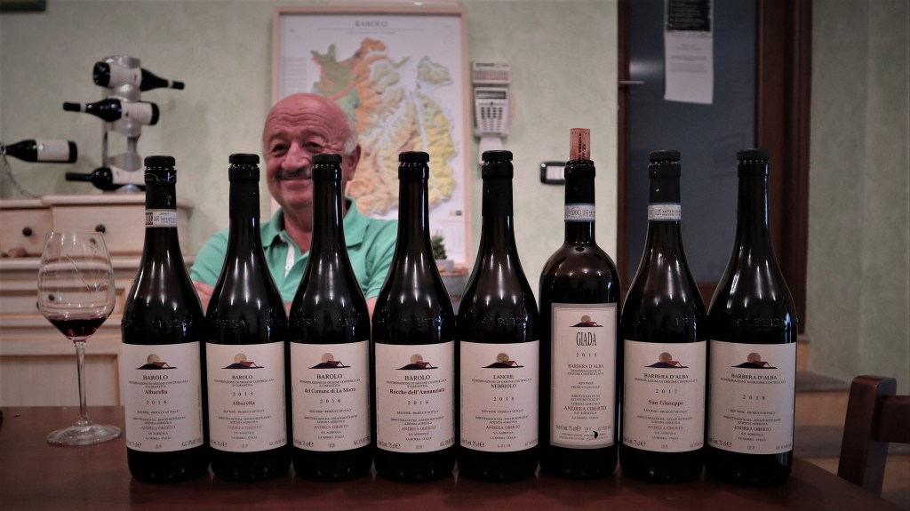 Andrea Oberto behind his wines