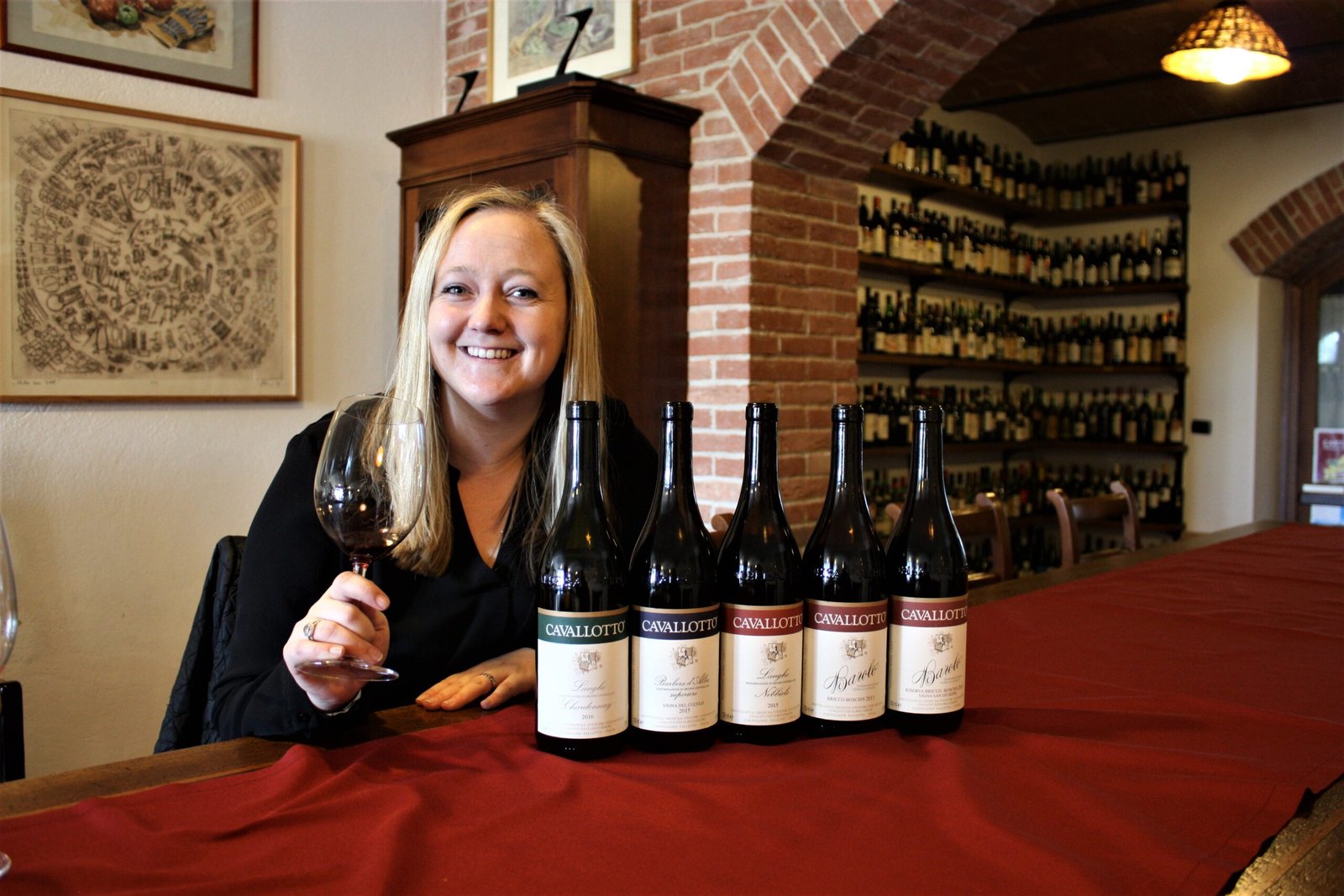 Oda, Piemontegirl, tasting wine at Cavallotto in Barolo
